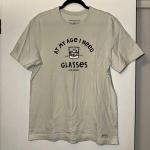 Life is Good Men’s Medium Crusher Short Sleeve Tee Light Gray Bourbon Graphic